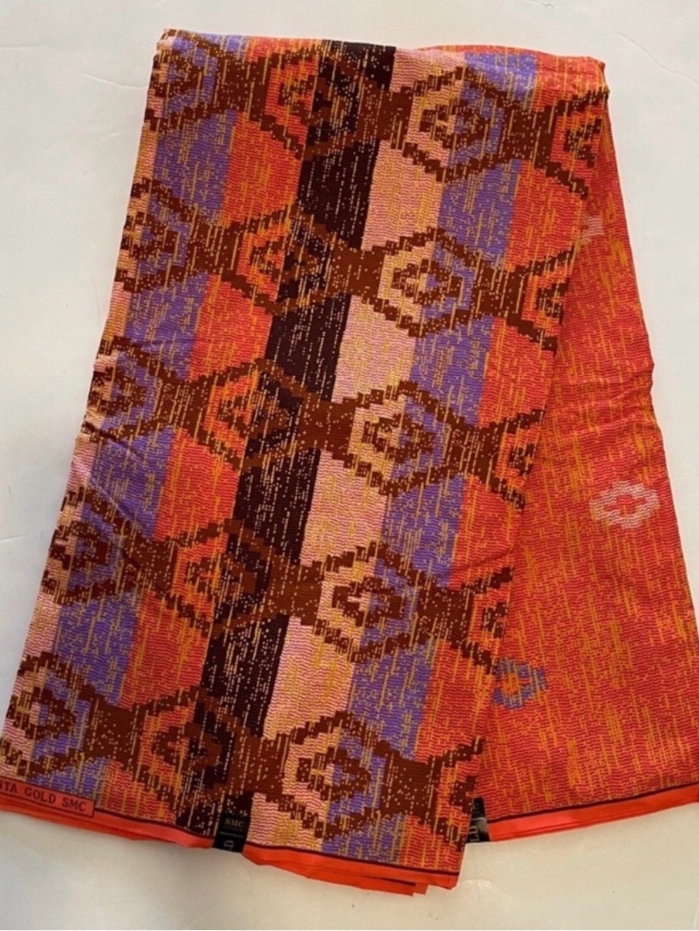 Colorful Orange and Brown Multicolor Geometric Patterned Cotton Fabric